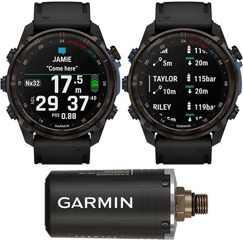 Technologie subwave du pack complet Garmin montre de plongée connectée GPS Descent Mk3i 51mm et sonde de pression Descent T2 Garmin silicone noir
